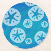 Sand Dollar Weiß und Blau Muster Runder Pappuntersetzer (Vorderseite)