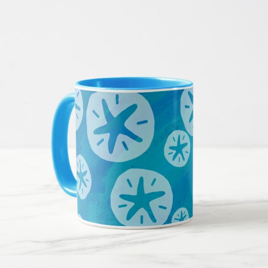 Sand Dollar Weiß und Blau Muster Tasse (Vorderseite Links)