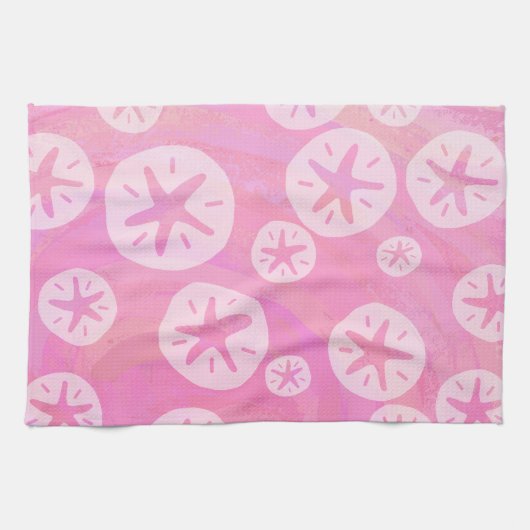 Sand Dollar weiß und rosa Geschirrtuch (Horizontal)