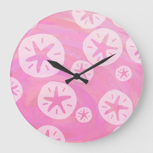 Sand Dollar weiß und rosa Große Wanduhr (Vorderseite)