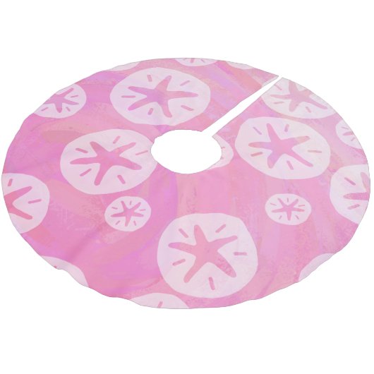 Sand Dollar weiß und rosa Polyester Weihnachtsbaumdecke (Schrägansicht)