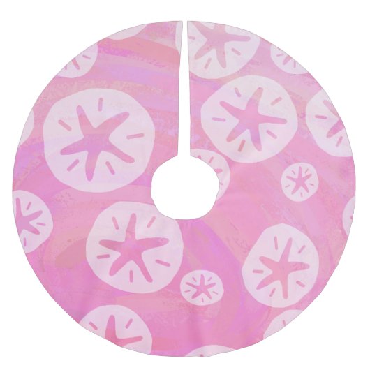 Sand Dollar weiß und rosa Polyester Weihnachtsbaumdecke (Vorderseite)