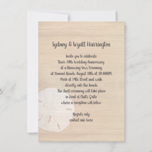 Sand Dollar Wood Beach Vows Einladung zum Jahresta (Vorderseite)