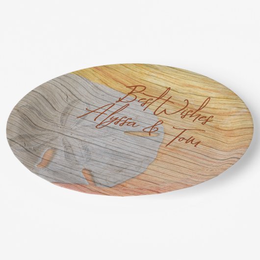 Sand Dollar Wood Look Paper Teller (Schrägansicht)