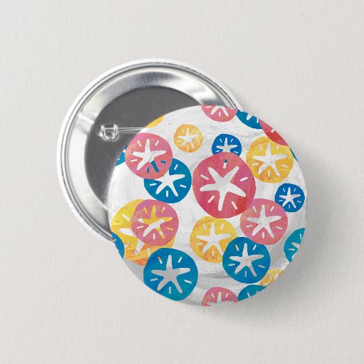 Sand Dollar Yellow Blue Pattern Button (Vorne & Hinten)
