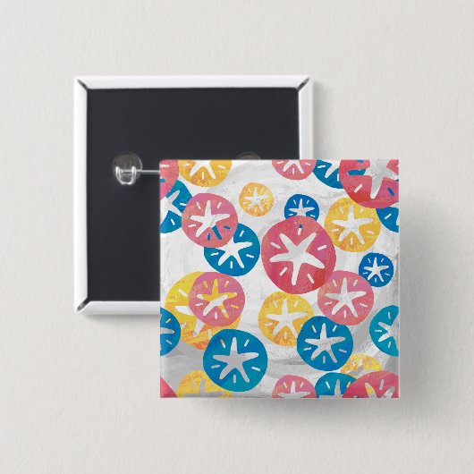 Sand Dollar Yellow Blue Pattern Button (Vorne & Hinten)