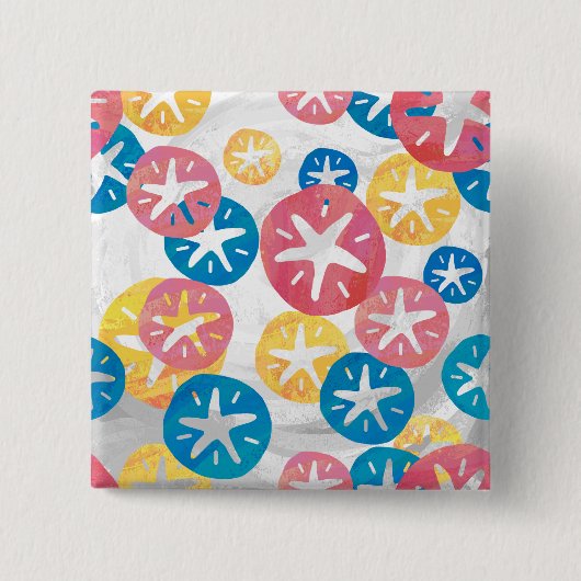 Sand Dollar Yellow Blue Pattern Button (Vorderseite)