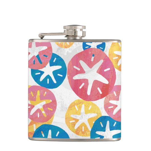 Sand Dollar Yellow Blue Pattern Flachmann (Vorderseite)