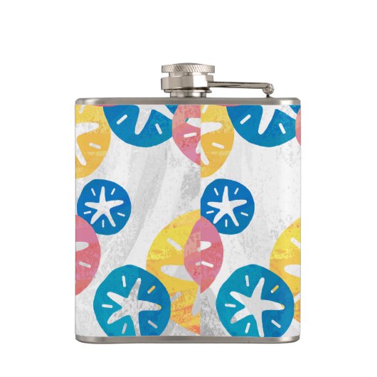 Sand Dollar Yellow Blue Pattern Flachmann (Rückseite)