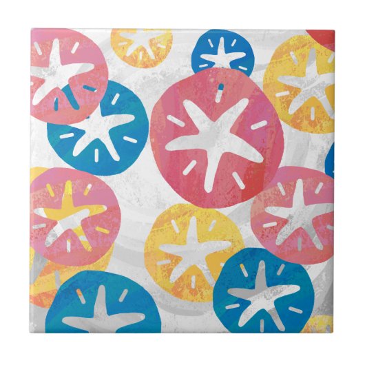 Sand Dollar Yellow Blue Pattern Fliese (Vorderseite)