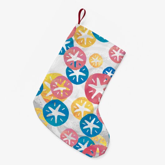 Sand Dollar Yellow Blue Pattern Kleiner Weihnachtsstrumpf (Vorderansicht (hängend))