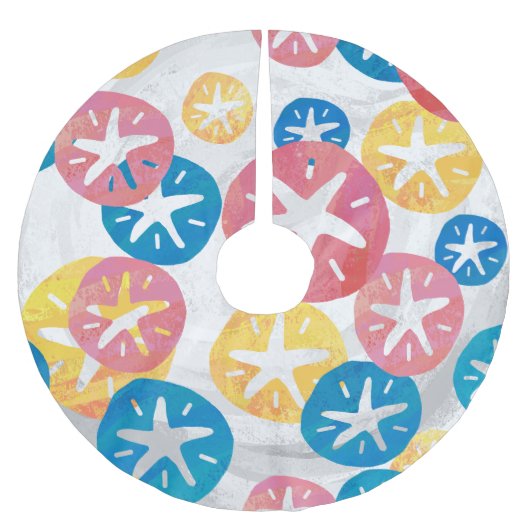 Sand Dollar Yellow Blue Pattern Polyester Weihnachtsbaumdecke (Vorderseite)