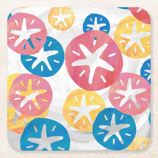Sand Dollar Yellow Blue Pattern Rechteckiger Pappuntersetzer (Vorderseite)
