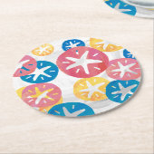 Sand Dollar Yellow Blue Pattern Runder Pappuntersetzer (Angewinkelt)