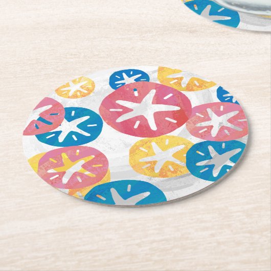 Sand Dollar Yellow Blue Pattern Runder Pappuntersetzer (Angewinkelt)