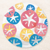 Sand Dollar Yellow Blue Pattern Runder Pappuntersetzer (Vorderseite)