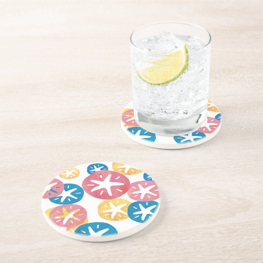 Sand Dollar Yellow Blue Pattern Sandstein Untersetzer (Seite)