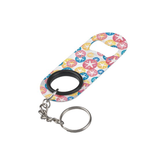 Sand Dollar Yellow Blue Pattern Schlüsselbund Flaschenöffner (Rückseite Schrägansicht)