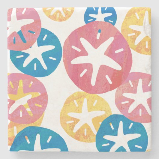 Sand Dollar Yellow Blue Pattern Steinuntersetzer (Vorderseite)