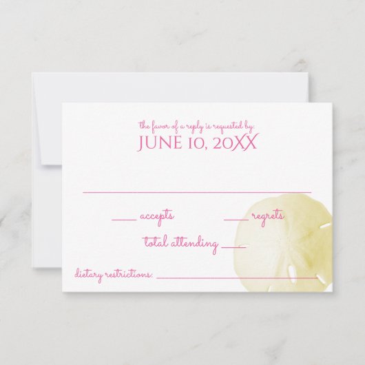 Sand Dollar Yellow Wedding RSVP Karte (Vorderseite)