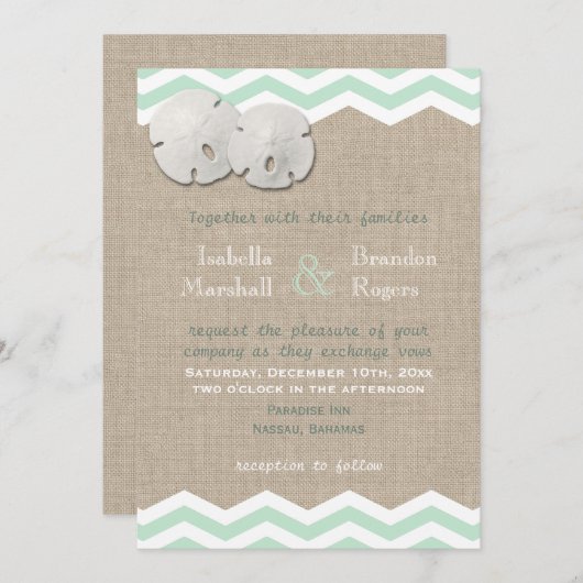 Sand Dollar & Zickzack Hochzeitseinladung Einladung (Vorne/Hinten)