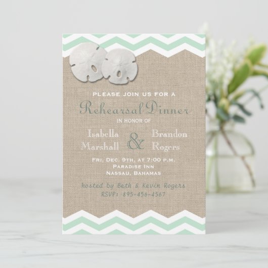 Sand Dollar & Zickzack Probe Abendessen Einladung (Stehend Vorderseite)