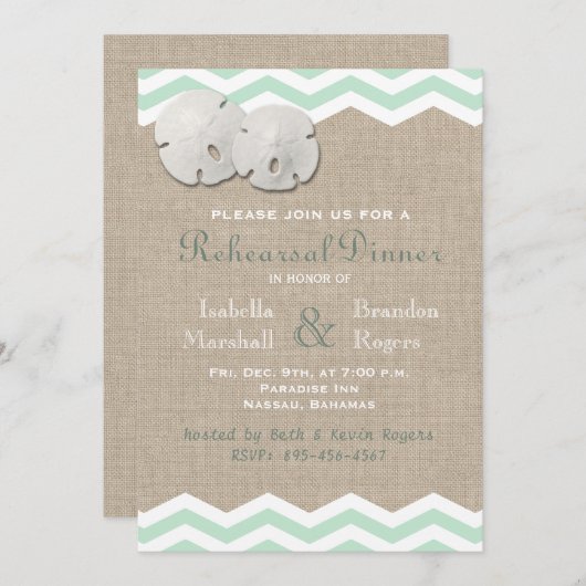 Sand Dollar & Zickzack Probe Abendessen Einladung (Vorne/Hinten)