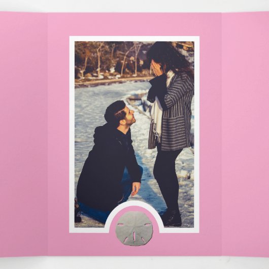 Sand Dollars & Burlap, Pink Beach Wedding Suite Dreifach Gefaltete Einladung (Innenseite Mitte)