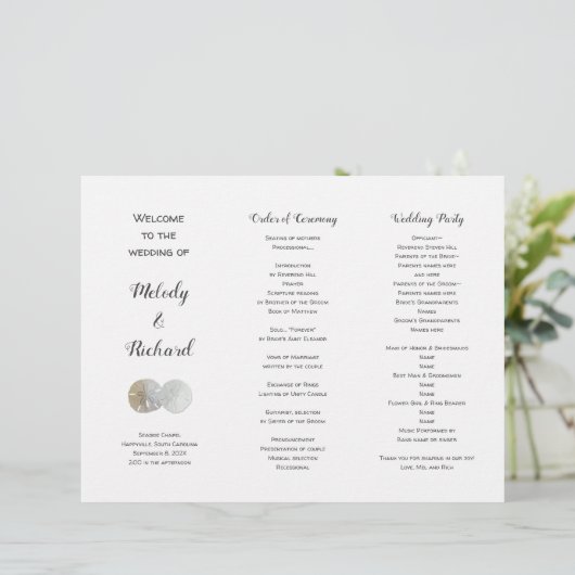 Sand Dollars falten Hochzeitsprogramm für große We (Stehend Vorderseite)