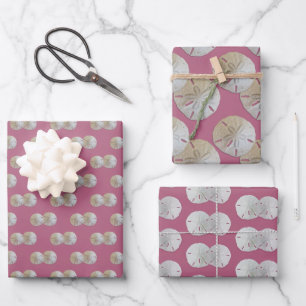 Sand Dollars Mauve Rosa Gemustert Geschenkpapier Set