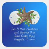 Sand Dollars Starfish Blue Address Umschlag Aufkle Quadratischer Aufkleber (Vorderseite)