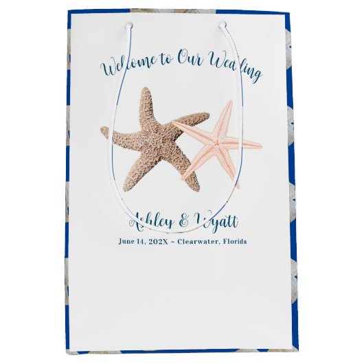 Sand Dollars Starfish Hochzeitszettel Mittlere Geschenktüte (Vorderseite)