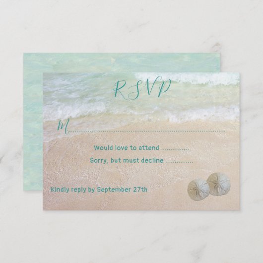 Sand Dollars UAWG Beach Scene Wedding RSVP Einladung (Vorne/Hinten)
