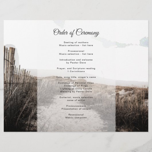 Sand Dunes Coastal Hochzeitsprogramm (Rückseite)