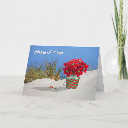 Sand-Eimer Pointsettia Pflanze Feiertagskarte (Vorderseite)