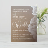 Sand & Foam Beach Foto & Typografie Hochzeit 2 Einladung (Stehend Vorderseite)
