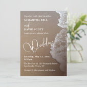 Sand & Foam Beach Foto & Typografie Wedding 2b Einladung (Stehend Vorderseite)