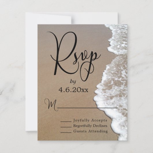 Sand & Foam Beach Foto & Typografy Wedding RSVP (Vorderseite)