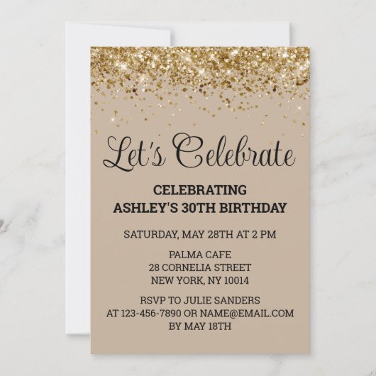 Sand Gold Glitzer 30. Geburtstag Feiern Einladung (Vorderseite)