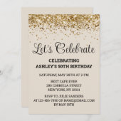Sand & Gold Glitzer 50. Geburtstag Feiern Einladung (Vorne/Hinten)