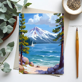 Sand Harbor Beach Lake Tahoe Malerei Postkarte