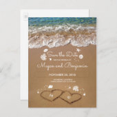 Sand Hearts Beach Summer Save the Date Ankündigungspostkarte (Vorne/Hinten)
