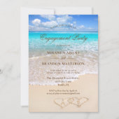Sand Hearts Blue Ocean Beach Engagement Party Einladung (Vorderseite)