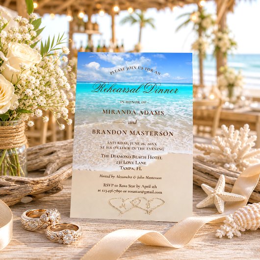 Sand Hearts Tropical Ocean Beach Probe Dinner Einladung