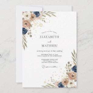 Sand Indigo Pfingstrosen-Hochzeit Einladung