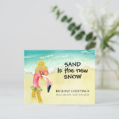 Sand ist der neue Schnee Flamingo Beach Holiday Mo Ankündigungspostkarte (Stehend Vorderseite)