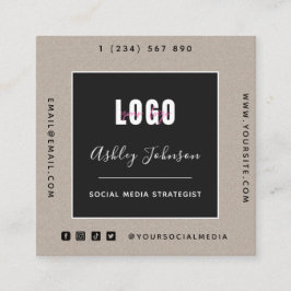 Sand Kraft Paper Add Logo QR Code Social Media Quadratische Visitenkarte