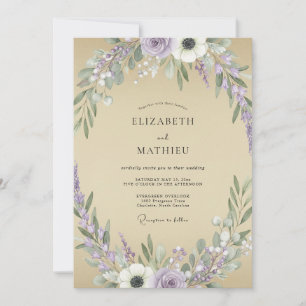 Sand-Lavendel-Blüten-Hochzeit Einladung