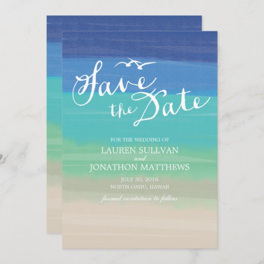 Sand, Meer und Seagullen | Save the Date gestriche (Vorne/Hinten)