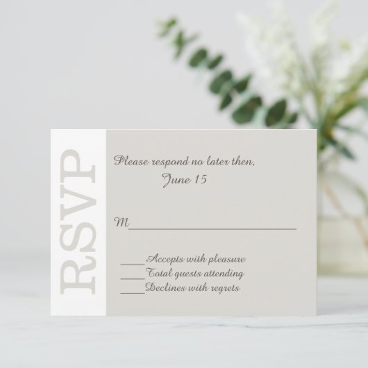 Sand Modern Wedding RSVP Response Card (Stehend Vorderseite)